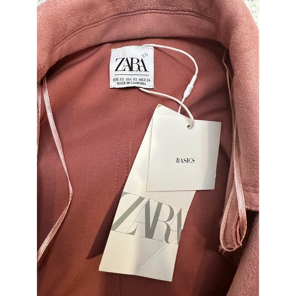 ZARA Pink Suede Open Front Long Sleeve Jacket Size XS - New with Tags, Chic - Picture 6 of 14